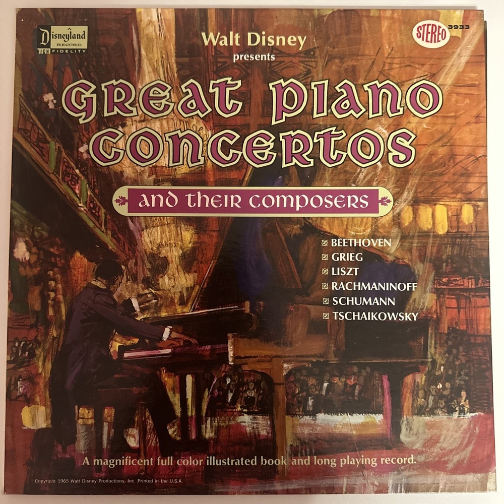 Walt Disney, 1965 Great Piano Concertos And Their Composers LP Record 3933